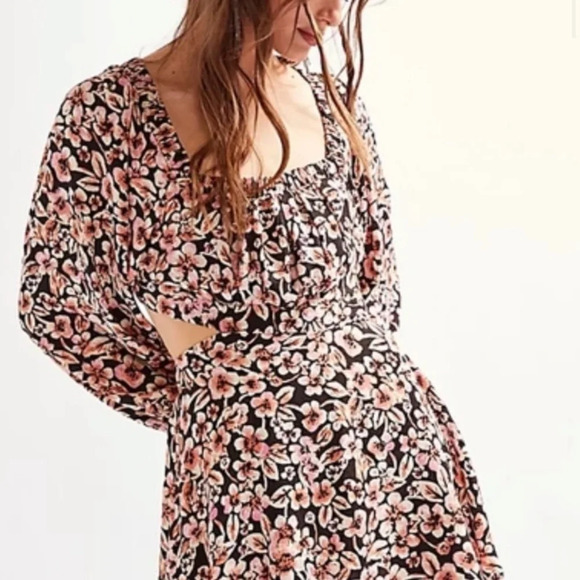 Free People Jael Cutout Mini Dress XS‎ Long Sleeves Black Floral NWOT Bohemian - Picture 5 of 12